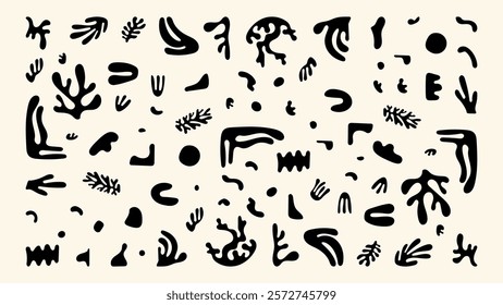 Abstract Hand-Drawn Plant Shapes Minimalistic black-and-white organic forms in a modern Matisse-inspired style. Perfect for collages, prints, and trendy design templates.