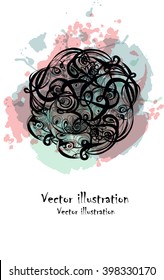 abstract hand-drawn retro waves pattern on watercolor background. vector illustration