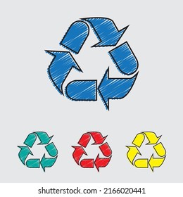 Abstract Hand-drawn Scribbled Sketched Recycling Facility Icon,sign Or Symbol Design Doodle Art Save Environment Vector Illustrations.