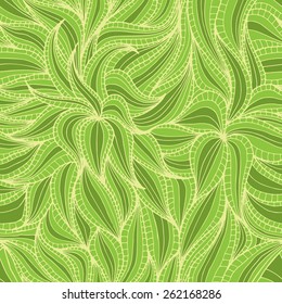 Abstract hand-drawn seamless pattern with dense vegetation. Can be used for desktop wallpaper or frame for a poster,for pattern fills, surface textures, web page backgrounds, textile and more.