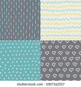 Abstract handdrawn seamless patterns set. Simple texture for backround, fabric or other types of design.
