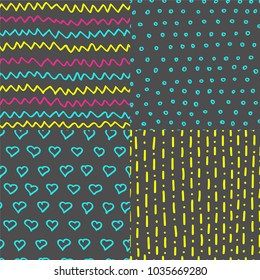 Abstract handdrawn seamless patterns set. Simple texture for backround, fabric or other types of design.
