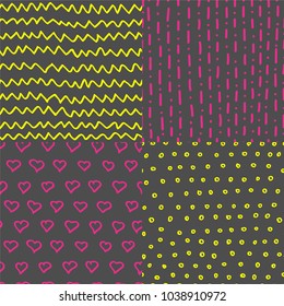 Abstract handdrawn seamless patterns set. Simple texture for backround, fabric or other types of design.