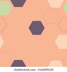 Abstract hand-drawn seamless polygonal pattern. Marker geometric element tiled texture background.Overlapped rectangles, triangles, pentagons and hexagons.  Honeycomb shapes mosaic backdrop.