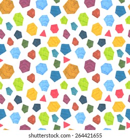 Abstract hand-drawn seamless polygonal pattern. Marker geometric element tiled texture background. Overlapped rectangles, triangles, pentagons and hexagons.