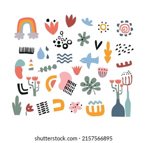 Abstract hand-drawn shapes and illustrations.