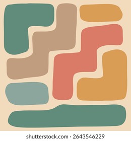 Abstract Hand-Drawn Shapes in Pastel Color Palette on Beige Background