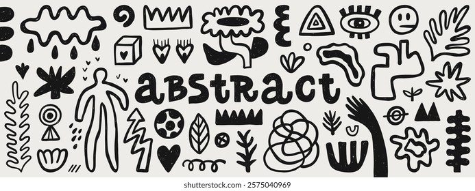 Abstract hand-drawn shapes set. Contemporary modern trendy vector collection. Illustration elements for decor, pattern, poster, card or sticker design.