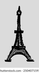  Abstract hand-drawn silhouette illustration of the Eiffel Tower.Vector illustration