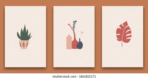 Abstract hand-drawn sketch the contours of modern contemporary boho elements isolated home wall decor simple.