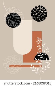 Abstract hand-drawn sketch of the contours of modern elements of modern boho, isolated by simple home decor walls. Boho abstraction.