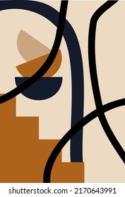 Abstract hand-drawn sketch of the contours of modern elements of modern boho, isolated by simple home decor walls. Boho abstraction.