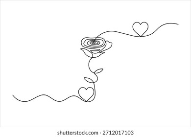 Abstractas boceto dibujado a mano de una rosa con dos corazones Vector