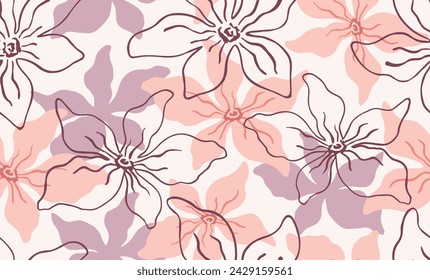 Abstract hand-drawn spring-summer floral pattern