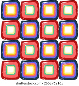 Abstract Handdrawn Square Shape Colorful Seamless Repeatable Pattern Artwork