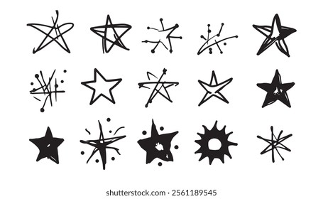Abstract Hand-Drawn Star Patterns Collection
