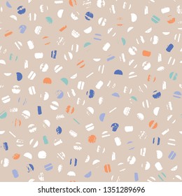 Abstract Hand-drawn Textured Dots Vector Seamless Pattern. Organic Fragments. Terazzo marks. Whimsical Ditsy Texture