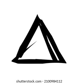 Abstraktes, handgezeichnetes Dreieck. Schwarze Form für Logo, Dekoration und Design. Vektorgrafik einzeln auf weißem Hintergrund. EPS10