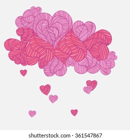 Abstract Hand-drawn Valentines Day Card with Stripe Hearts vector