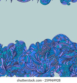 Abstract hand-drawn wave flora doodle pattern
