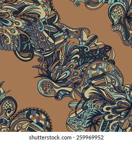 Abstract hand-drawn wave flora doodle pattern