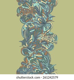 Abstract hand-drawn wave flora doodle pattern