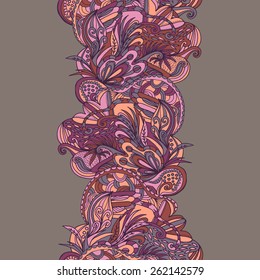 Abstract hand-drawn wave flora doodle pattern