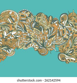 Abstract hand-drawn wave flora doodle pattern