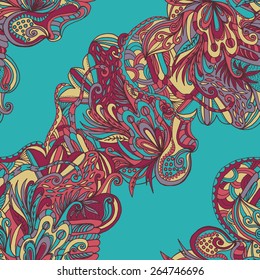 Abstract hand-drawn wave flora doodle pattern