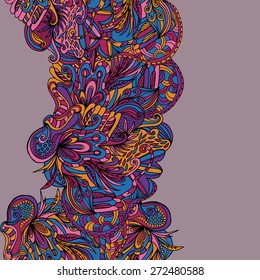 Abstract hand-drawn wave flora doodle pattern