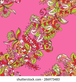 Abstract hand-drawn wave floral doodle pattern