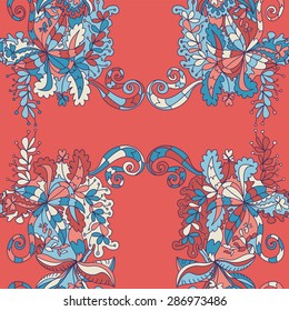Abstract hand-drawn wave floral doodle pattern