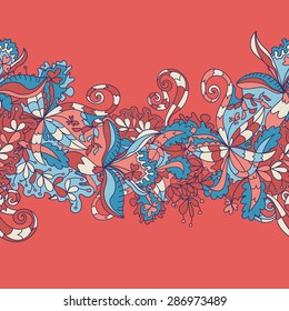 Abstract hand-drawn wave floral doodle pattern