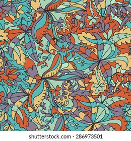 Abstract hand-drawn wave floral doodle pattern