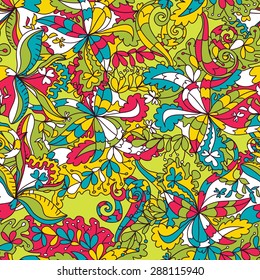 Abstract hand-drawn wave floral doodle pattern