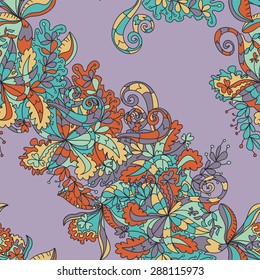 Abstract hand-drawn wave floral doodle pattern
