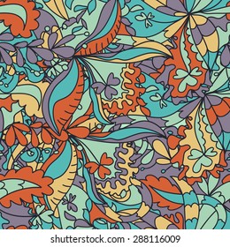 Abstract hand-drawn wave floral doodle pattern
