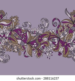 Abstract hand-drawn wave floral doodle pattern