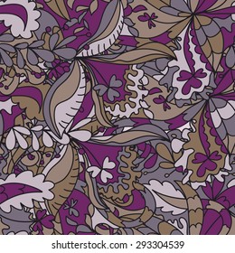 Abstract hand-drawn wave floral doodle pattern