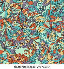 Abstract hand-drawn wave floral doodle pattern