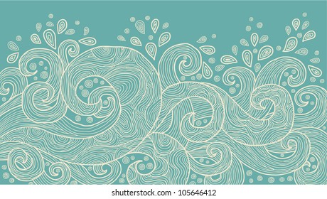 abstract hand-drawn waves background  blue