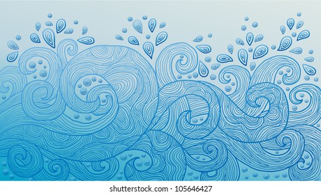 abstract hand-drawn waves background blue