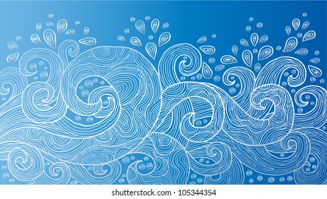 abstract hand-drawn waves background sea colors