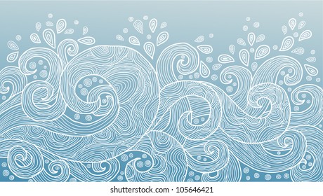abstract hand-drawn waves background  white and blue