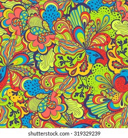 Abstract hand-drawn waves pattern. Colored background. 