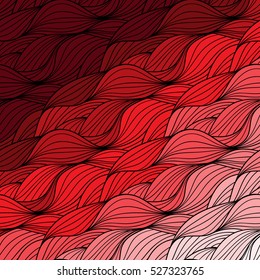 Abstract hand-drawn wavy background.  Waves backdrop in shades of red