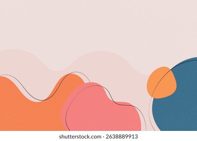 Abstract hand-drawn wavy shapes background combining warm color palettes and free-flowing lines for modern design art