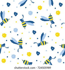Abstract handmade bee seamless pattern background. Childish handcrafted wallpaper for design card, baby nappy, diaper, scrapbook, holiday wrapping paper, textile, bag print, t shirt etc.