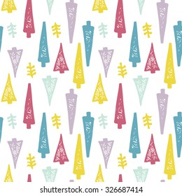 Abstract handmade color christmas trees seamless pattern 