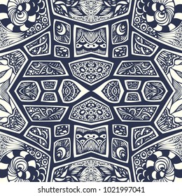 Abstract handmade Ethno Zen tangle Zen doodle  seamless pattern  black on white for coloring page or adult relax coloring book or for decoration package or for wallpaper and other things
